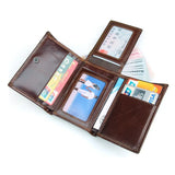 Men's Wine Purse Short Wallet 3 Folds Full Grain Leather