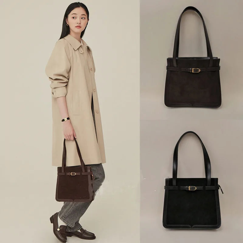 Vintage Suede Shoulder Bag for Women - Winter Fashion