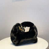 Winter Acrylic Chain Totes Bag Velvet Top Handle Shoulder Side Bag