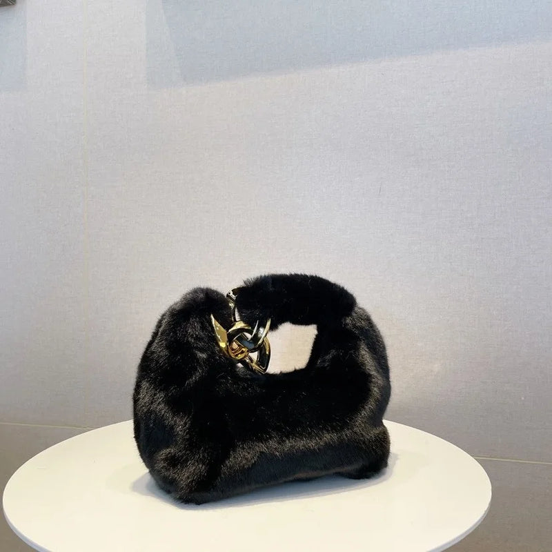 Winter Acrylic Chain Totes Bag Velvet Top Handle Shoulder Side Bag