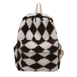 Soft Plush Backpack Girls School Shoulder Bag Diamond Lattice Rucksack