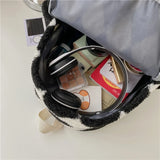 Soft Plush Backpack Girls School Shoulder Bag Diamond Lattice Rucksack