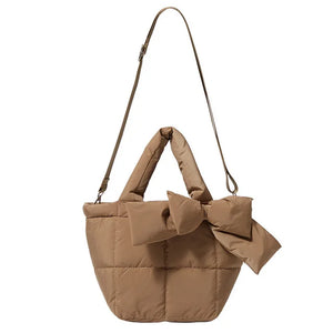 Winter Bow Padded Tote Bags for Women