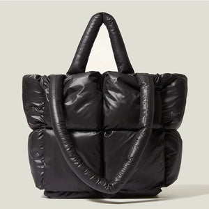Women's Winter Big Down Tote Bag Large Capacity Shoulder Travel Handbag