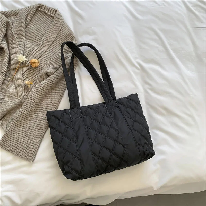 Winter Women's Nylon Tote Bag Large Capacity Canvas Shopper Handbag