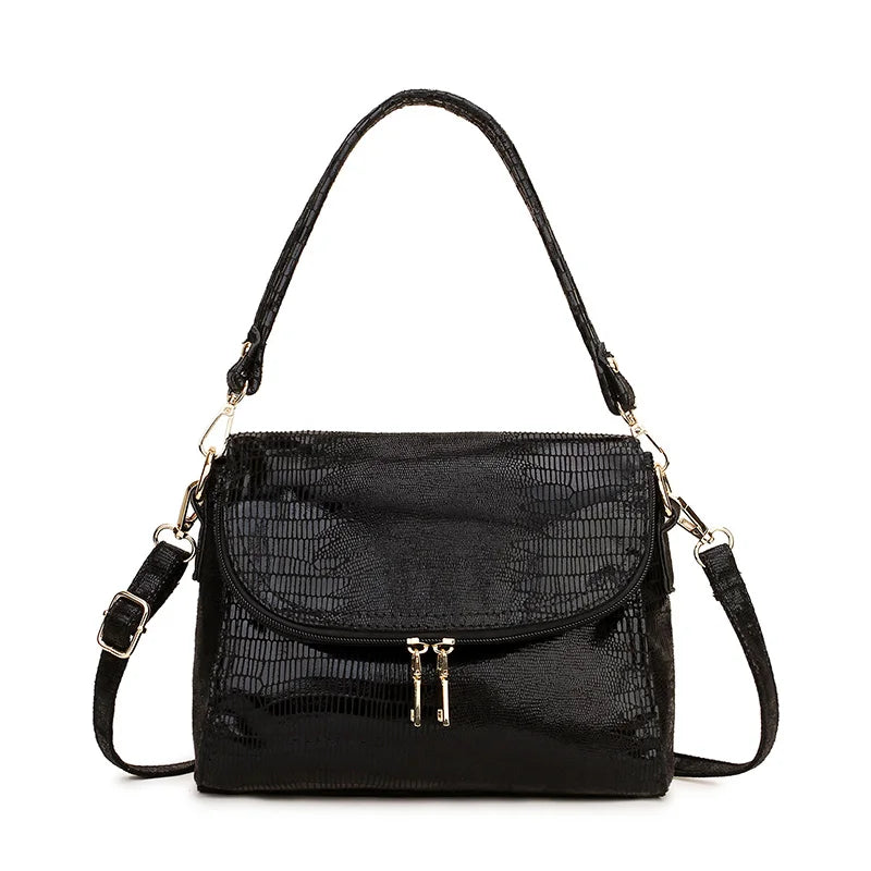 Serpentine Leather Hobo Crossbody Bag for Women