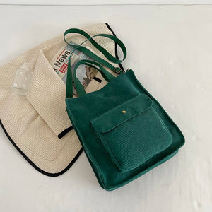 Vintage Corduroy Crossbody Bag Large Capacity Top Handle Handbag