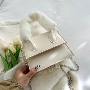 Winter Chain Handbags For Women Pu Leather Female Shoulder Bag Plush Handle