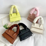Winter Chain Handbags For Women Pu Leather Female Shoulder Bag Plush Handle