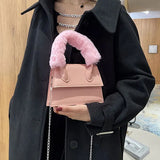 Winter Chain Handbags For Women Pu Leather Female Shoulder Bag Plush Handle