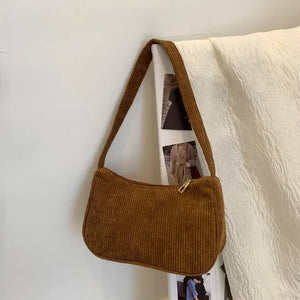 Winter Corduroy Shoulder Bag for Women Vintage Handbag Clutch