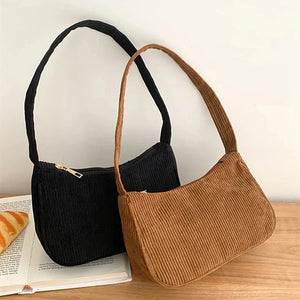 Winter Corduroy Shoulder Bag for Women Vintage Handbag Clutch