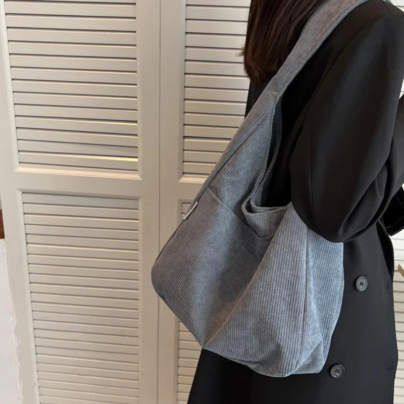 Winter Corduroy Shoulder Bags For Women Casual Large Capacity Shopping Totes