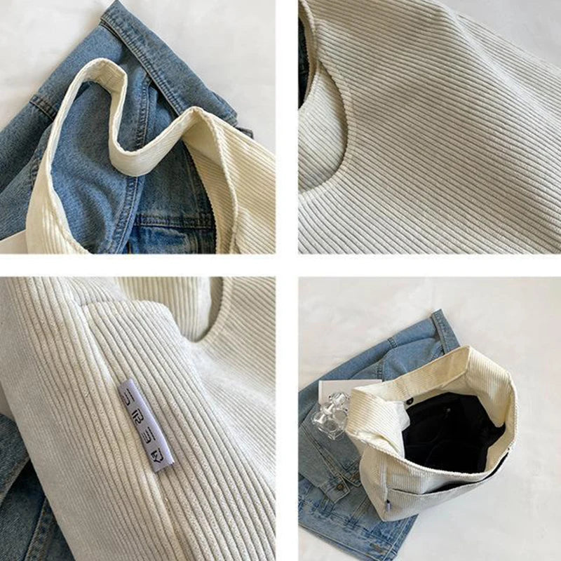 Winter Corduroy Shoulder Bags For Women Casual Large Capacity Shopping Totes