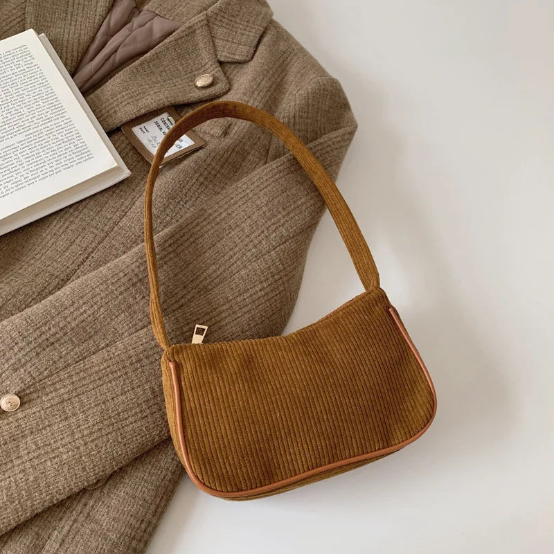 Winter Corduroy Underarm Bag Casual Women Shoulder Bags Travel