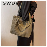 Winter Corduroy Women Handbags Travel Female Chain Shoulder Bag Large Capacity
