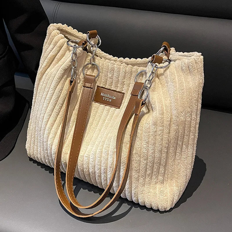 Winter Corduroy Women Handbags Travel Female Chain Shoulder Bag Large Capacity