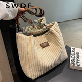 Winter Corduroy Women Handbags Travel Female Chain Shoulder Bag Large Capacity