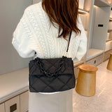 Winter Cotton Padded Quilted Handbag Women Chain Rhombic Pattern Feather Down Ba