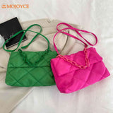 Winter Cotton Padded Quilted Handbag Women Chain Rhombic Pattern Feather Down Ba