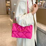 Winter Cotton Padded Quilted Handbag Women Chain Rhombic Pattern Feather Down Ba