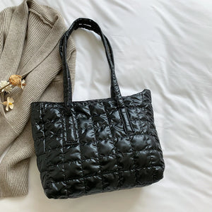 Cotton Padded Shoulder Bag Women Quilted Handbag Ladies Tote Purse