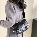 Winter Quilted Crossbody Bag Check Messenger Soft Nylon Portable