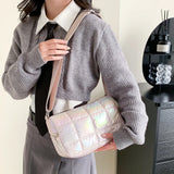 Winter Quilted Crossbody Bag Check Messenger Soft Nylon Portable