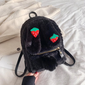 Winter Faux Fur Backpack Rabbit Ear Women Travel Shoulder Bags Plush Bagpack