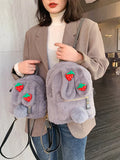 Winter Faux Fur Backpack Rabbit Ear Women Travel Shoulder Bags Plush Bagpack