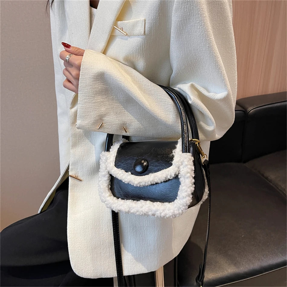 Winter Faux Fur Small Tote Bag for Women