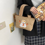 Winter Women Quilting Shoulder Bag Cartoon Embroidery Female Plush Tote Bags