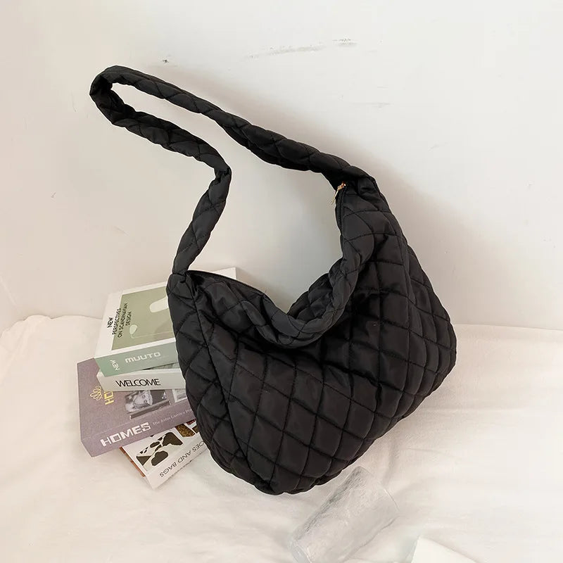 Winter Diamond Space Cotton Shoulder Bag for Women