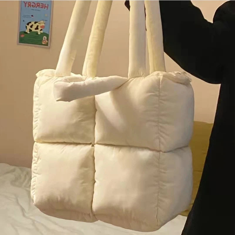 Winter Diamond Tote Bag Large Capacity Down Shoulder Handbag