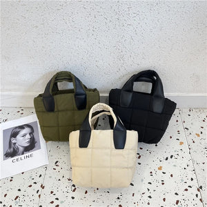 Winter Down Padded Handbags Cotton Quilting Shoulder Crossbody Bags for Women