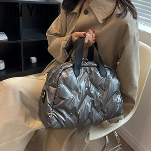 Winter Quilted Nylon Tote Handbag Padded Shoulder Bag for Women