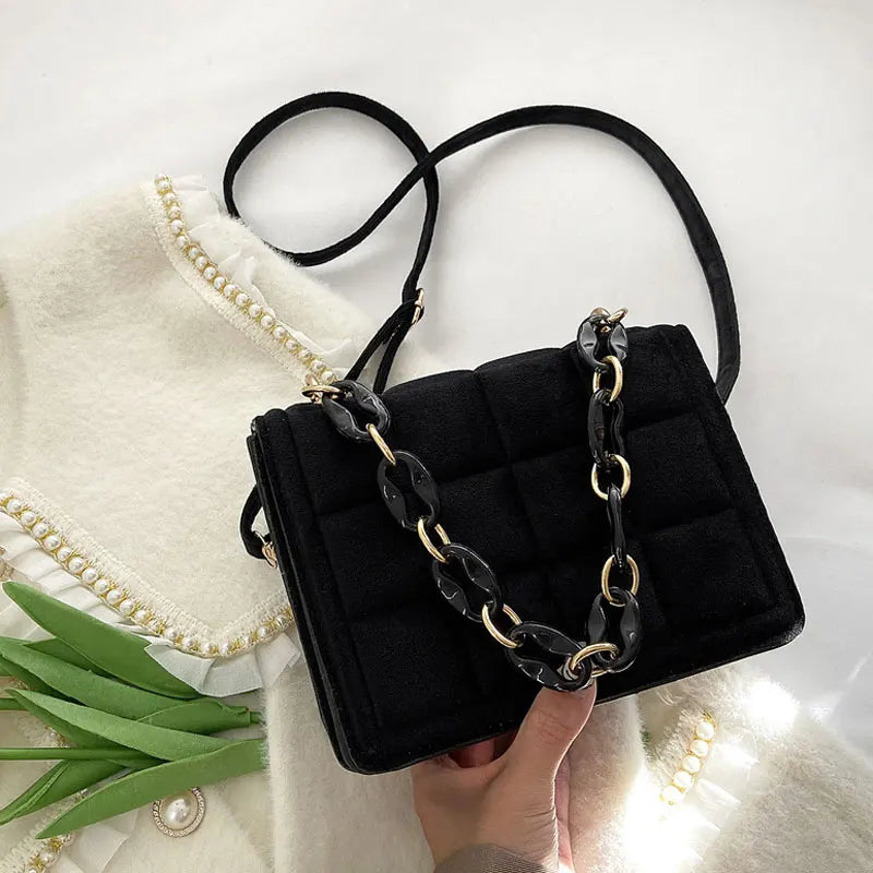 Winter Chain Handbags For Women Square Female Pu Leather Shoulder Bag