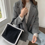 Corduroy Women Handbags Furry Shoulder Bags Large Capacity Tote