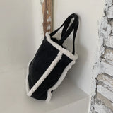 Corduroy Women Handbags Furry Shoulder Bags Large Capacity Tote