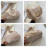 Winter Fluffy Fur Women Shoulder Bag Chain Plush Handbags