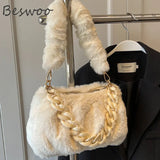 Winter Fluffy Fur Women Shoulder Bag Chain Plush Handbags
