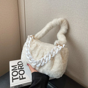 Winter Fluffy Fur Women Shoulder Bag Chain Plush Handbags