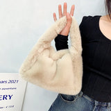 Winter Hobos Crossbody Bags for Women Faux Fur Ladies Tote Purse