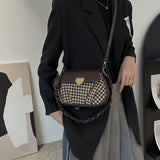 Winter Houndstooth Pattern Ladies Shoulder Bags Women's Pu Leather