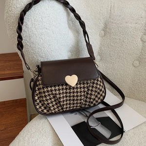 Winter Houndstooth Pattern Ladies Shoulder Bags Women's Pu Leather