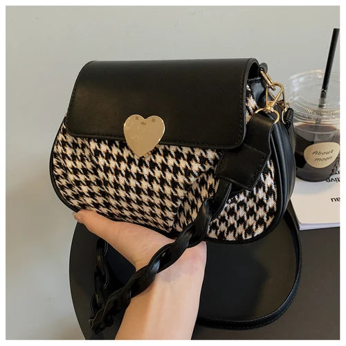 Winter Houndstooth Pattern Ladies Shoulder Bags Women's Pu Leather