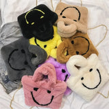 Winter Ladies Shoulder Bag Smiley Face Chain Plush Handbag
