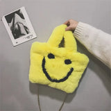 Winter Ladies Shoulder Bag Smiley Face Chain Plush Handbag