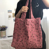 Winter Pink Rose Ladies Shoulder Bag Retro Corduroy Women Shopping Bags