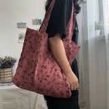 Winter Pink Rose Ladies Shoulder Bag Retro Corduroy Women Shopping Bags